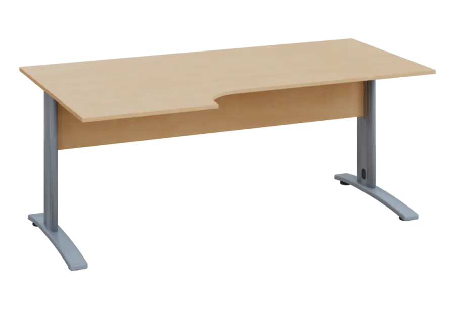 ERK 28 - 186 stůl kancelářský, rohový, levý, kovová podnož stříbrná, deska 25 mm, široký 1800 mm, bříza irská